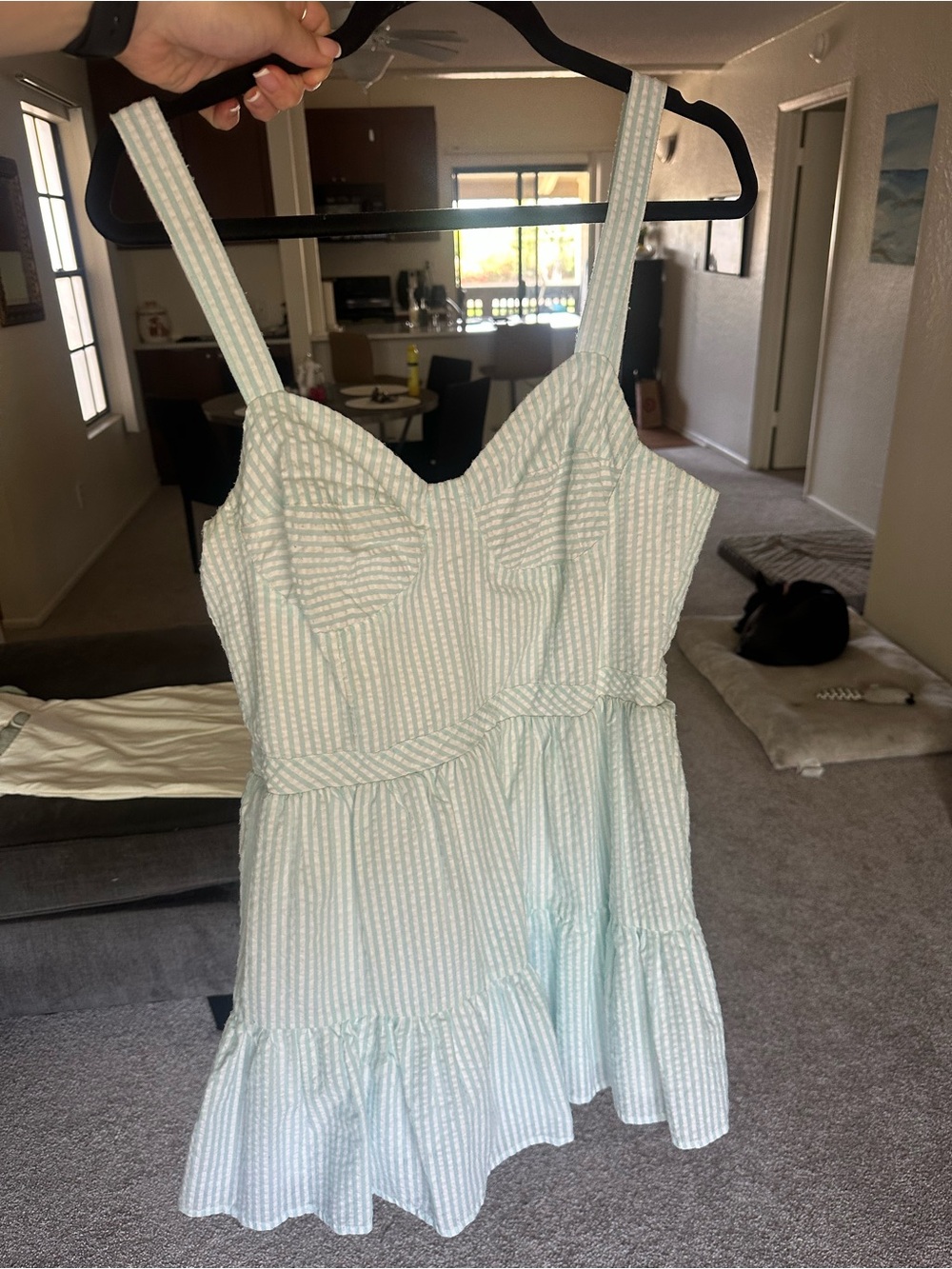 Steve Madden Baby Blue and White Striped Mini Dress